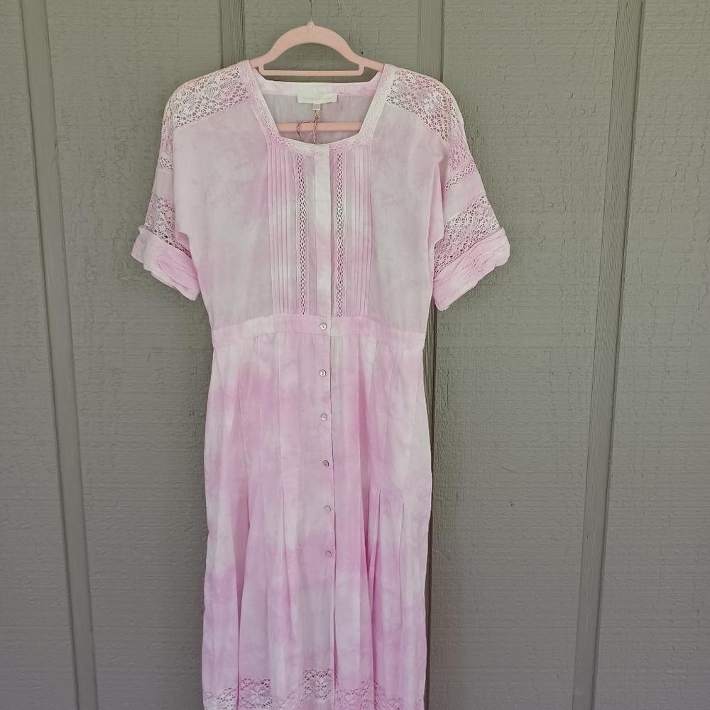 LoveShackFancy Edie Dress Size XS Women Feminine Cotton Tie Dye In Peony Pink - Picture 3 of 16